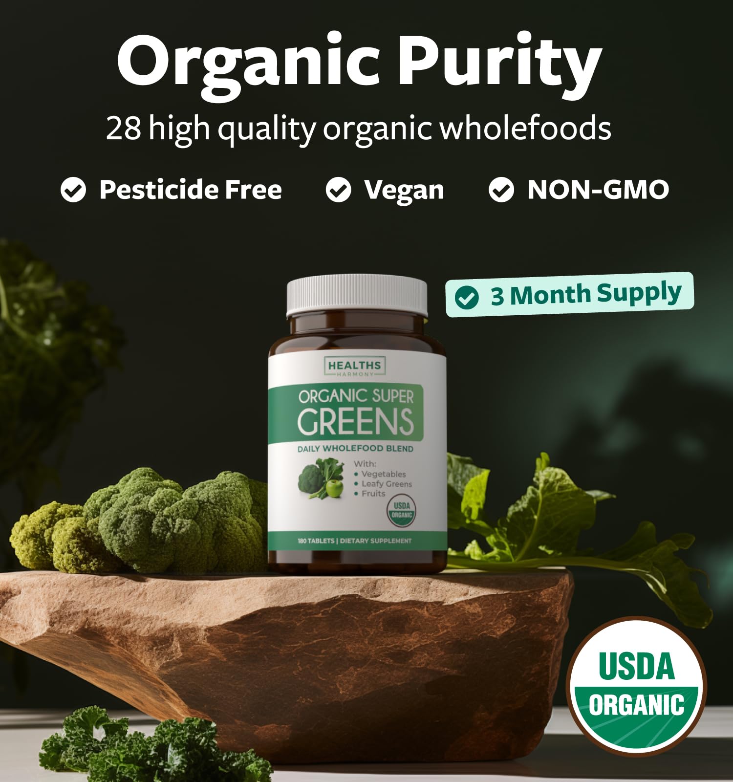 Healths Harmony: ingrédients végétaux riches en phytonutriments et antioxydants.