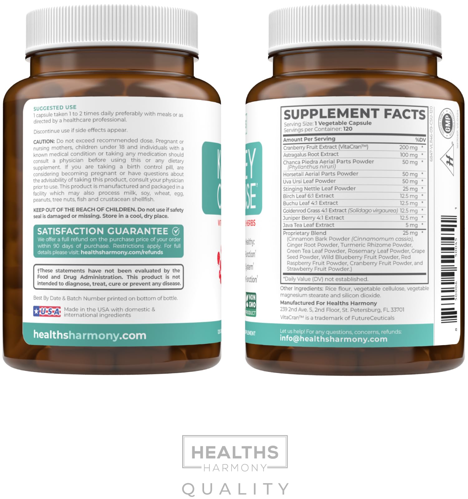 Healths Harmony Kidney Cleanse, emballage-usa, fabrication locale et contrôle laboratoire.