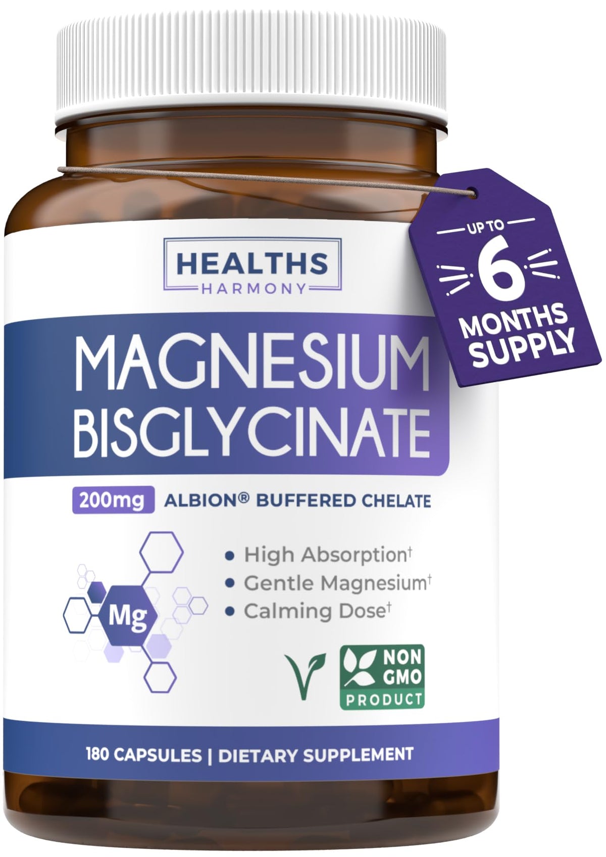 Healths Harmony magnésium bisglycinate haute absorption, emballage pratique pour le quotidien.