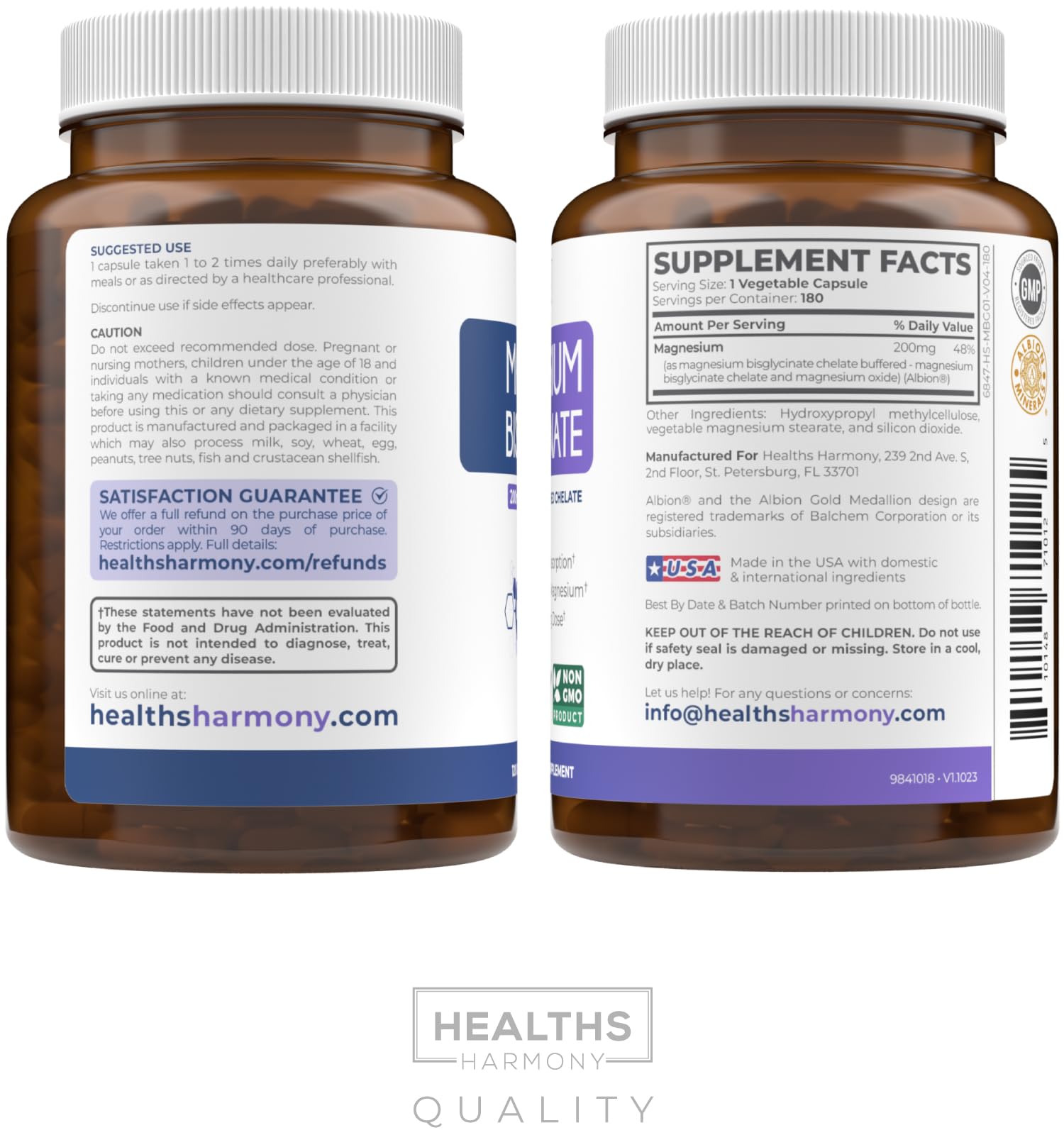 Format 6 mois Healths Harmony magnésium bisglycinate, plan d’achat durable.
