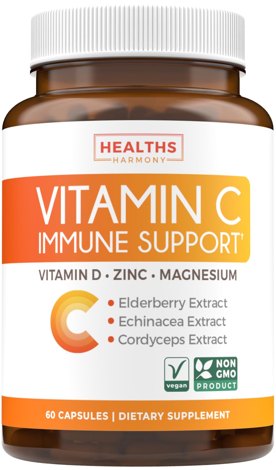 Healths Harmony: bouteille de soutien immunitaire Vitamine C pour usage quotidien.
