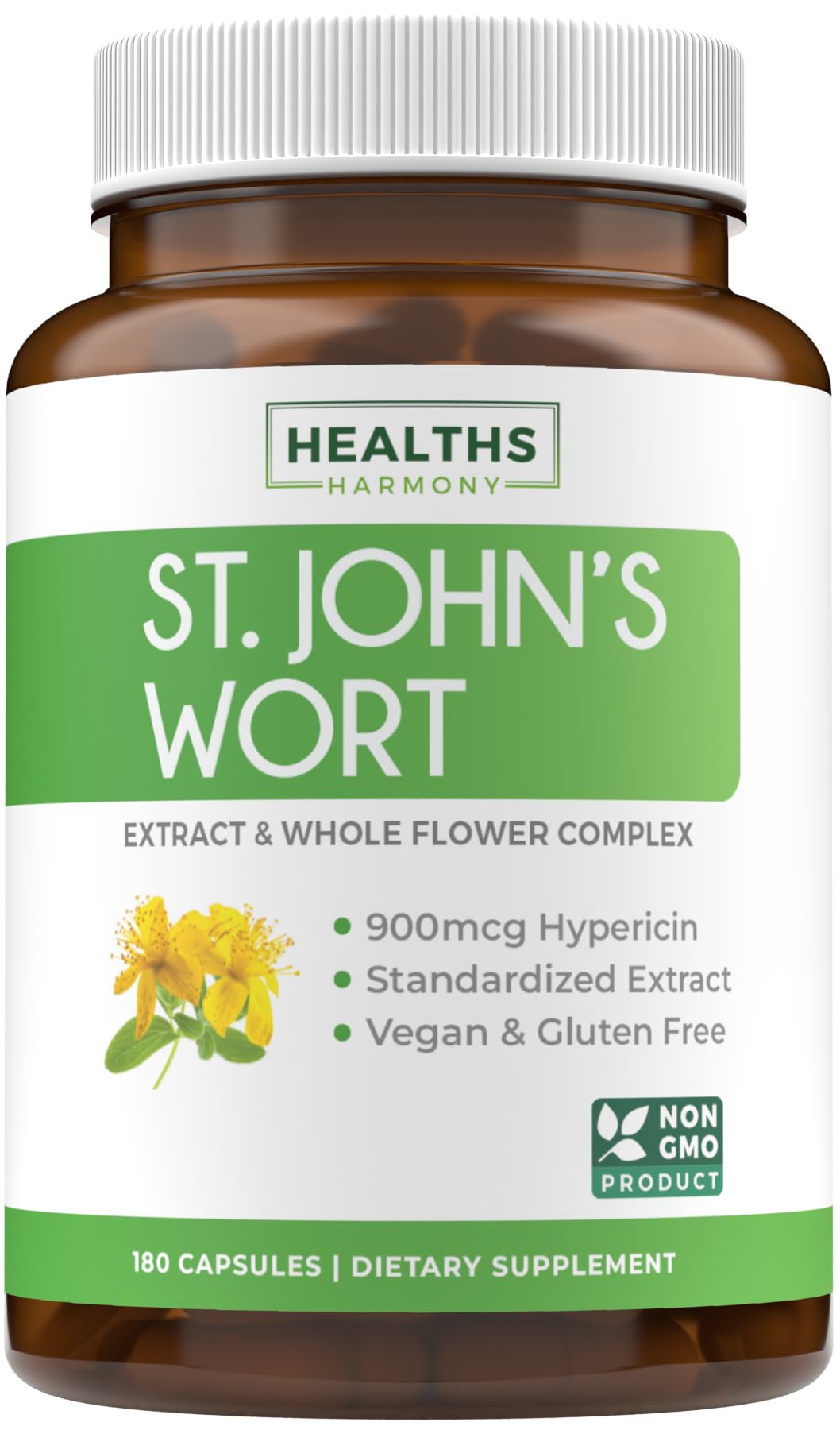 Healths Harmony Saint John's Wort capsules dans la bouteille: soutien potentiel de l'humeur.