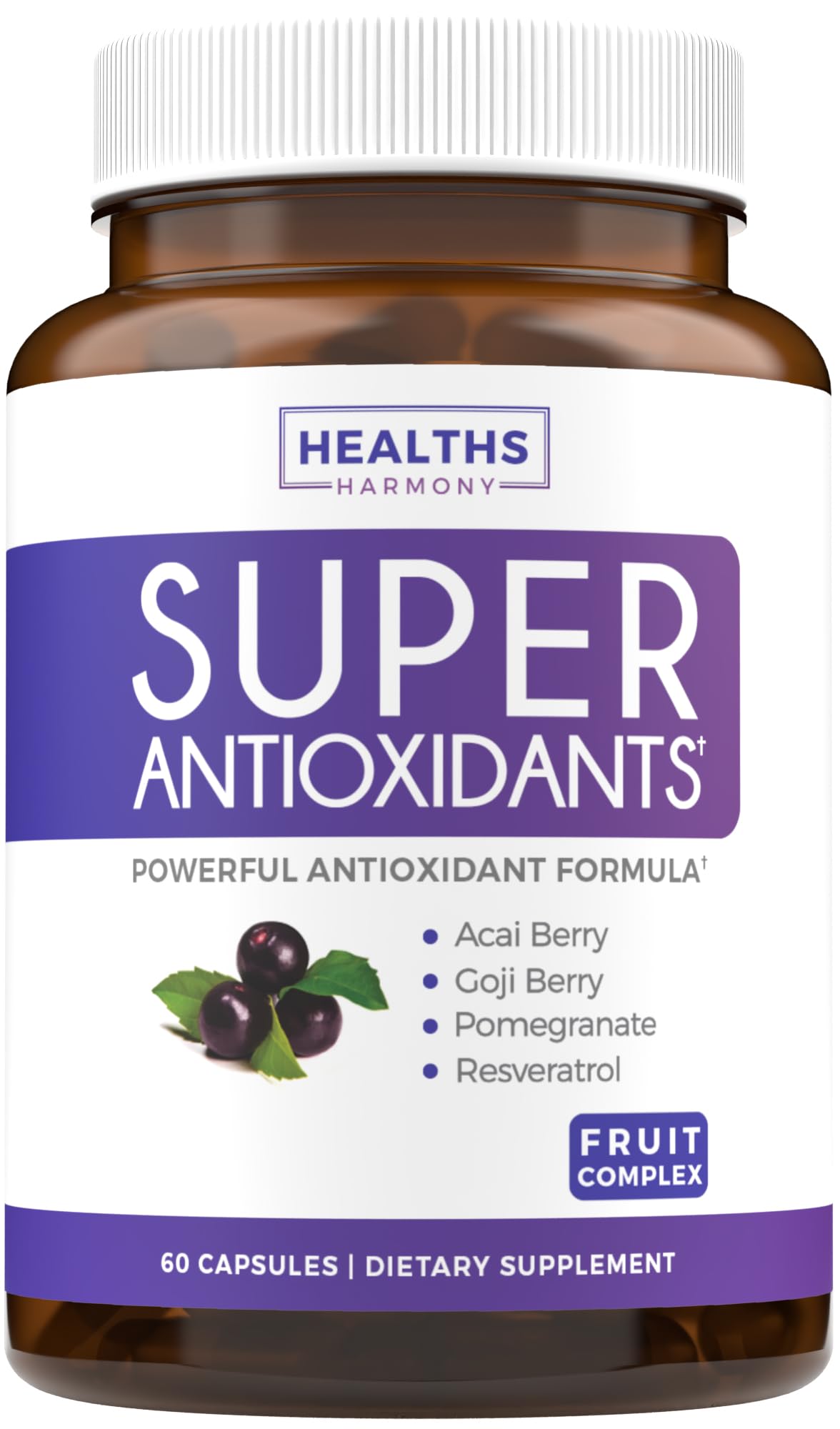 Healths Harmony Super Antioxydants – bouteille 60 capsules, consommation quotidienne pratique.