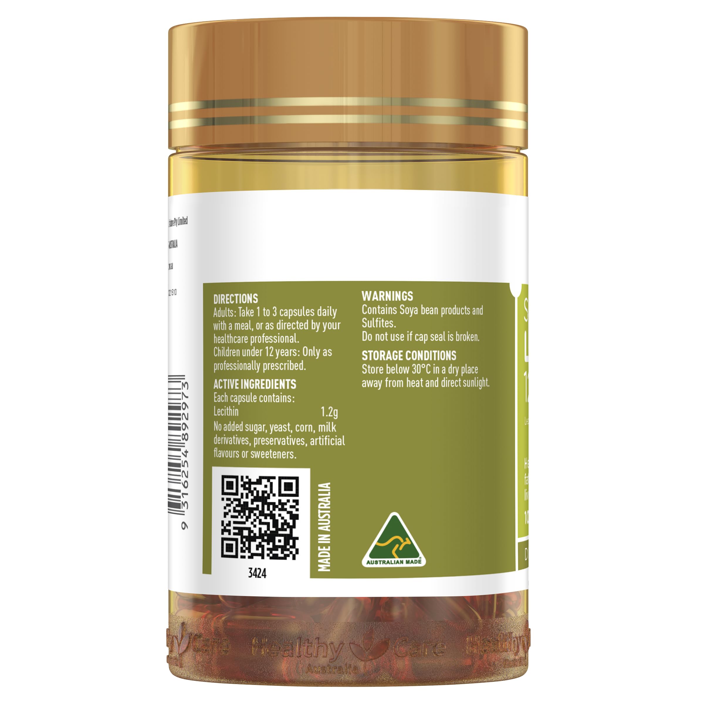 Gélules Healthy Care Lécithine, facilité d'utilisation et apport quotidien.