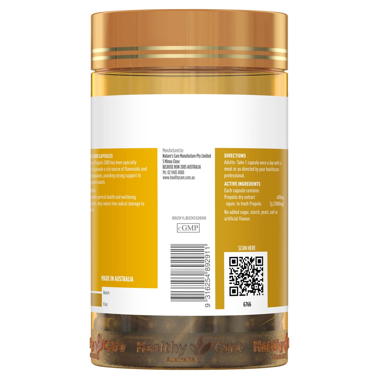 Healthy Care Propolis 2000 – capsules faciles à avaler pour les antioxydants.