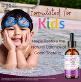 Healthy Genetics Probiotiques liquides enfants, étiquette végan et formulations éthiques.