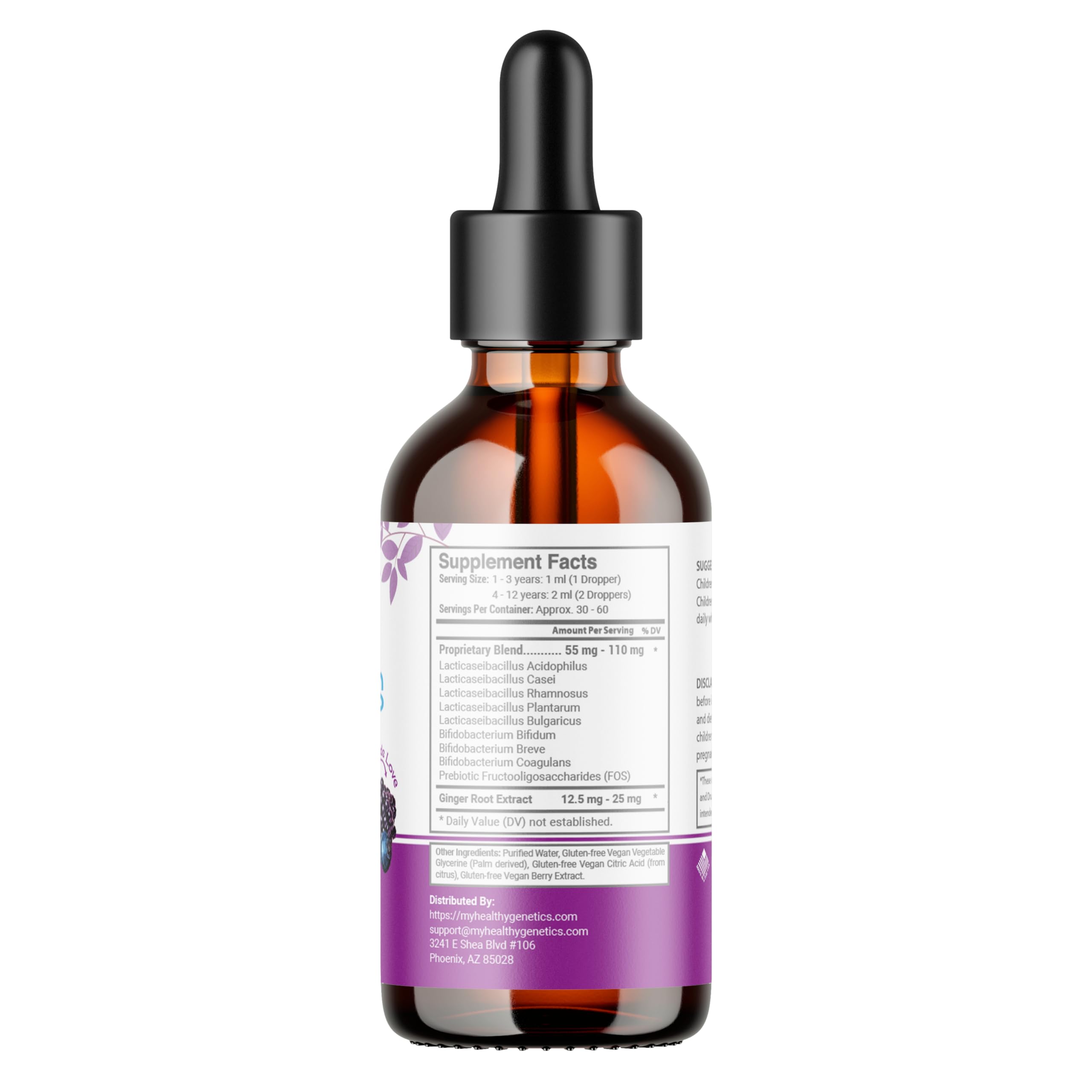 Healthy Genetics Probiotiques liquides enfants utilisation quotidienne simple et pratique.