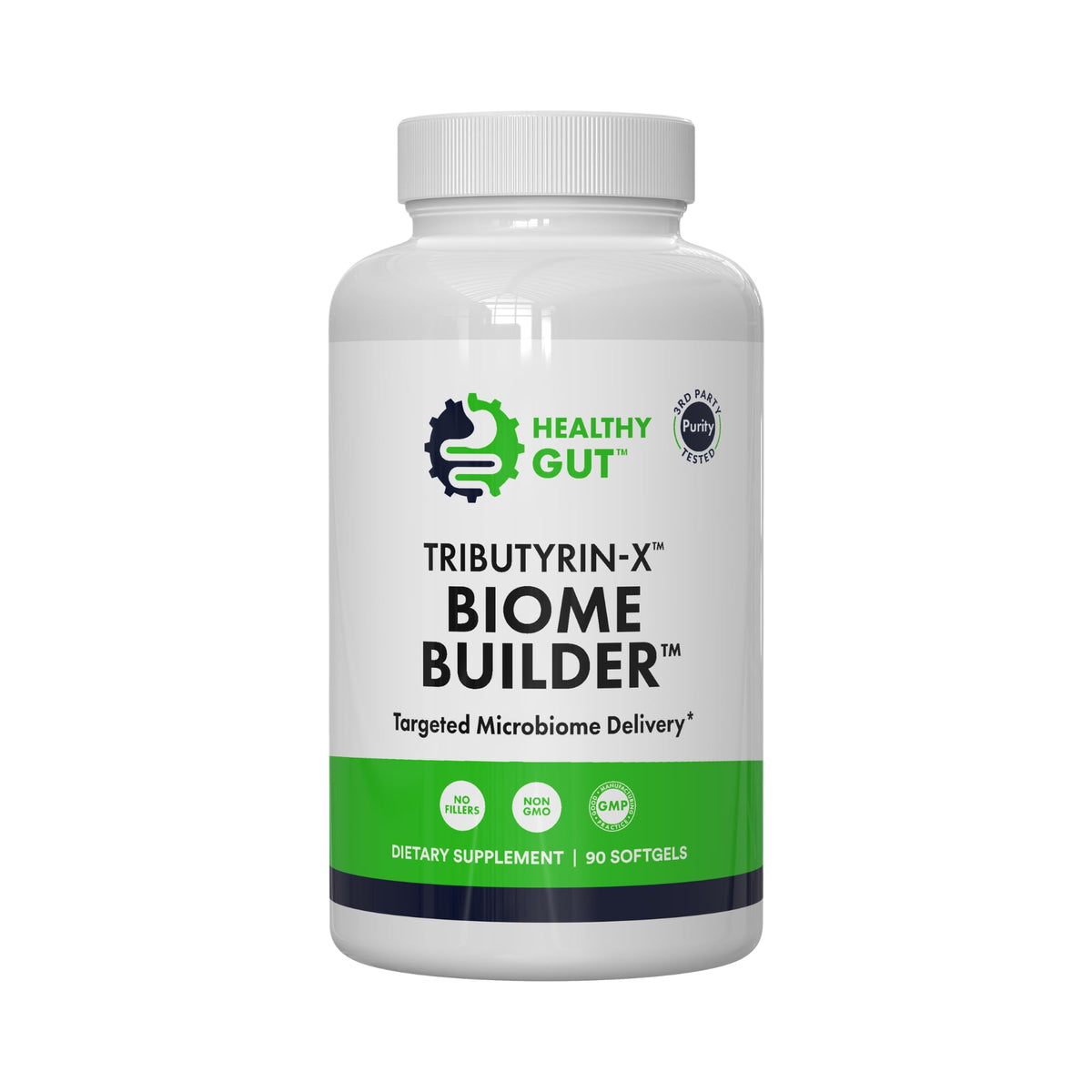 Healthy Gut Tributyrin-X: bouteille pour le soutien digestif quotidien.