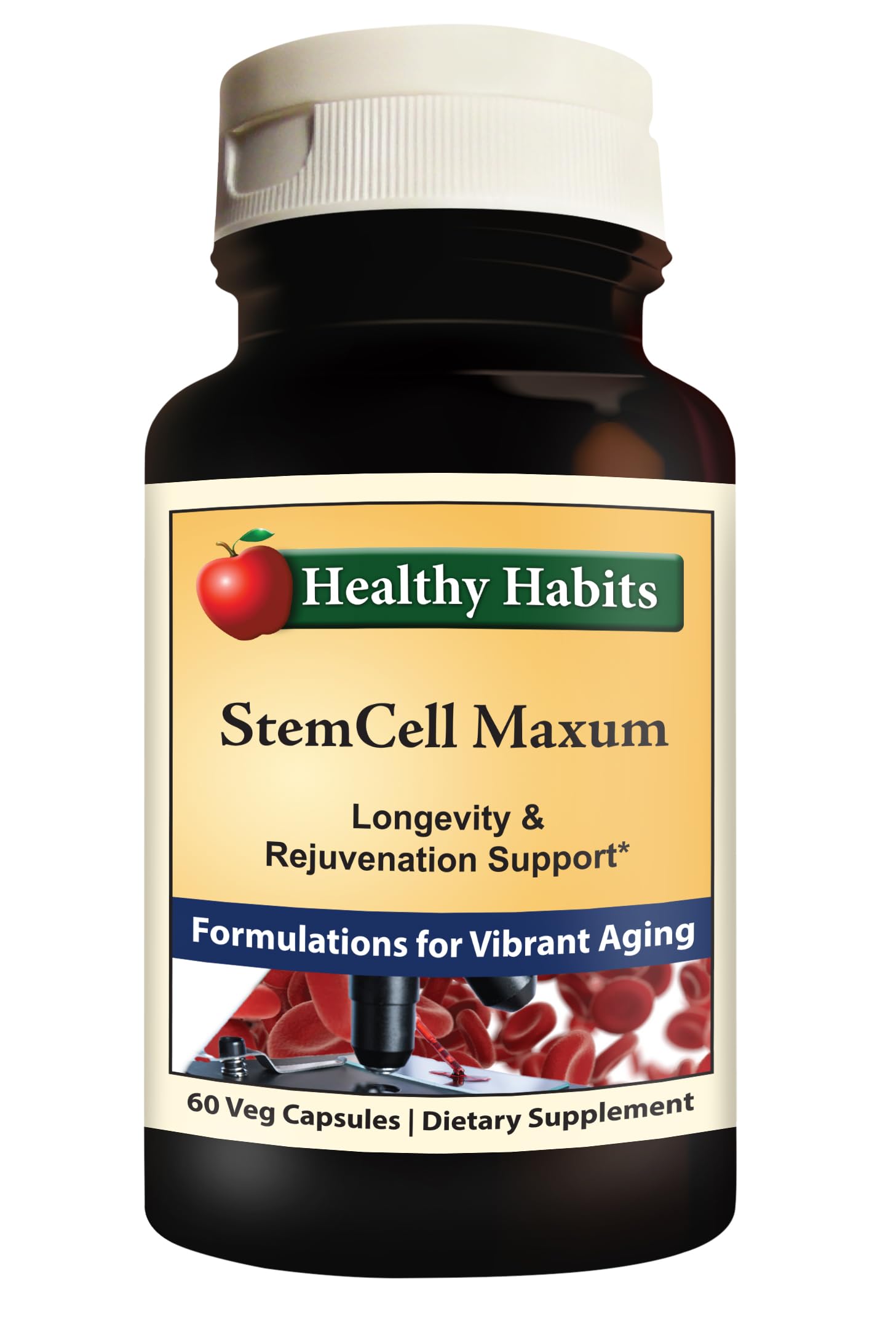 Healthy Habits StemCell Maxum bouteille et étiquette, soutien potentiel à la peau jeune