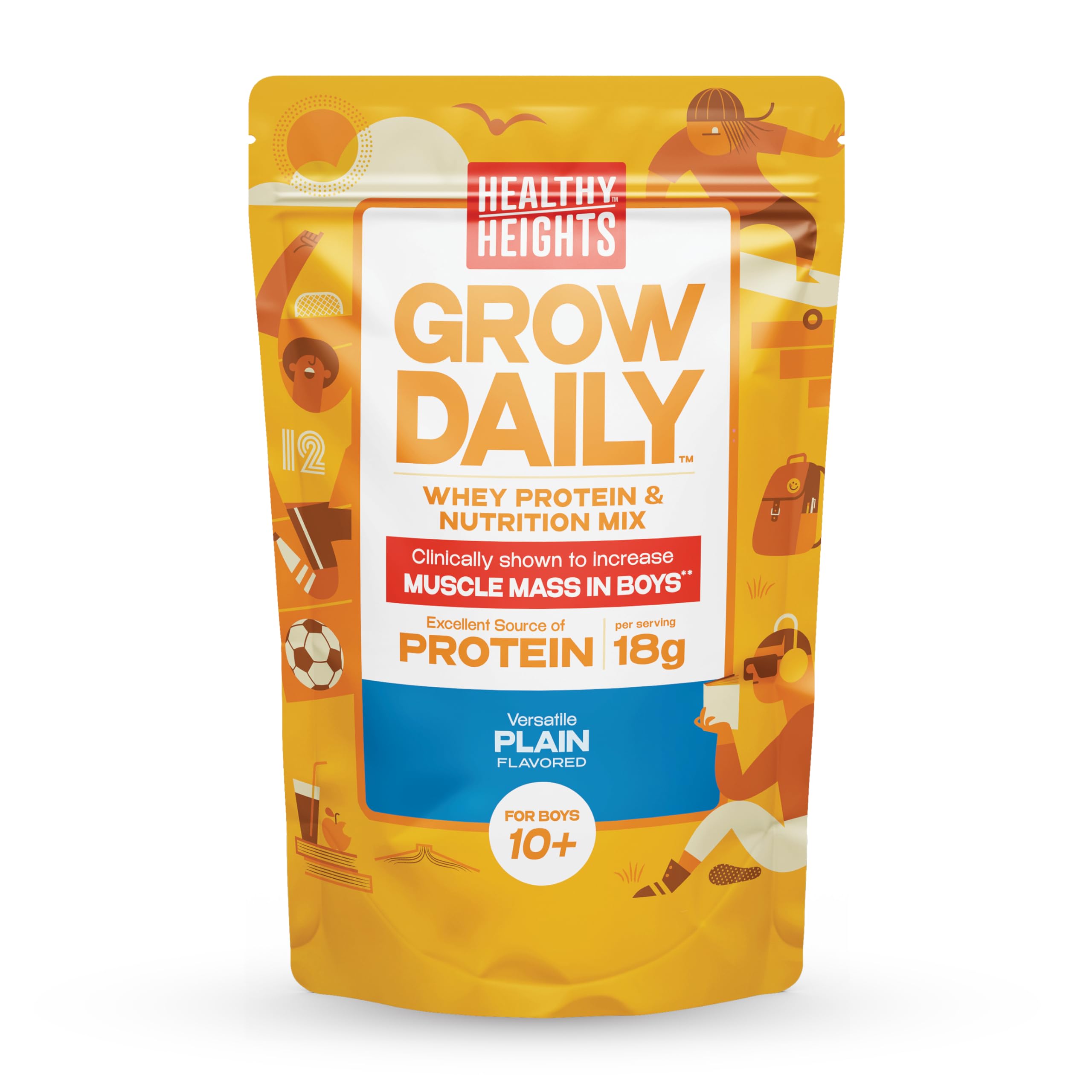 Healthy Heights Grow Daily: pot-protéine nature idéal pour shakes quotidiens enfant 10+.