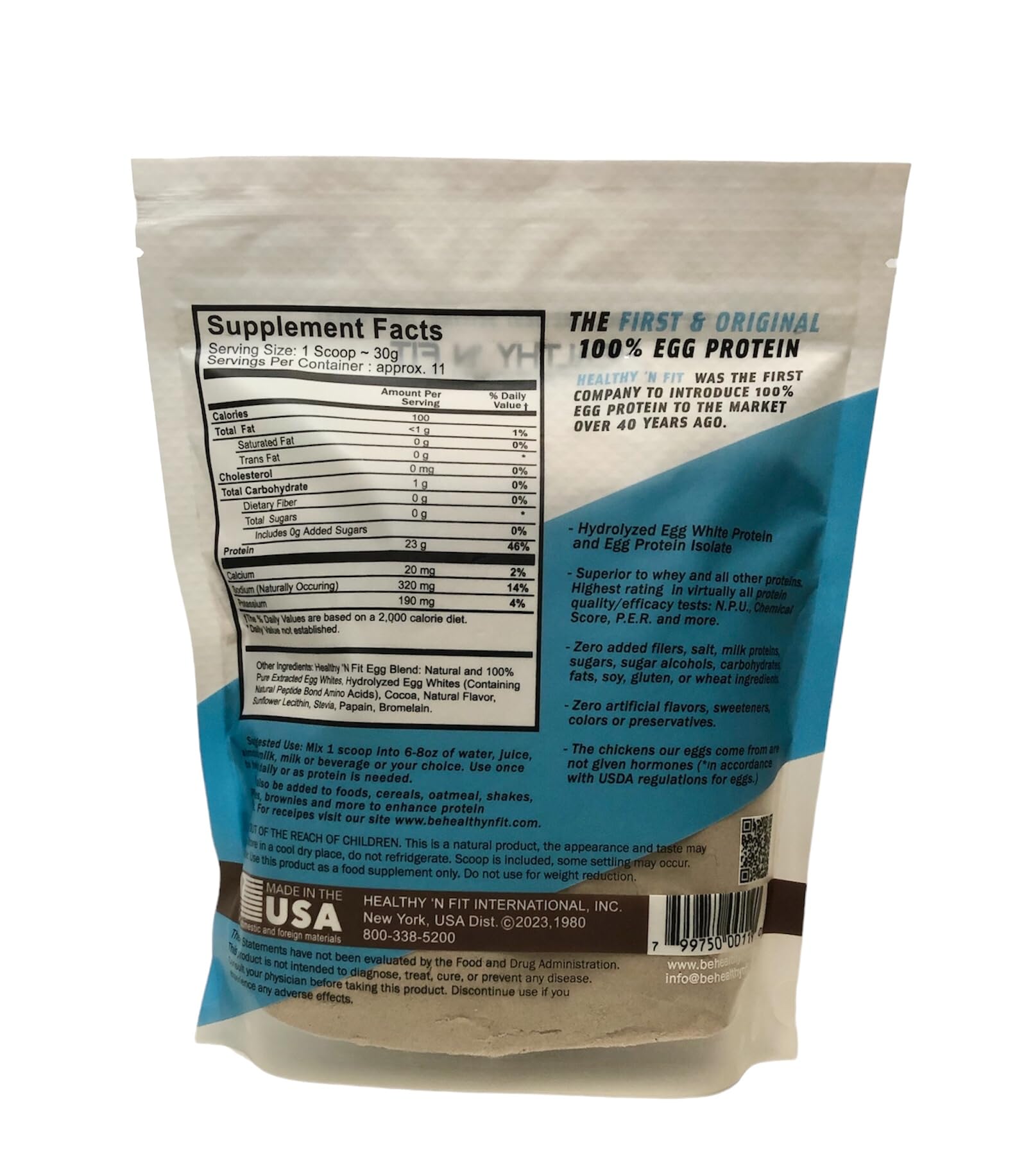 Healthy 'N Fit protéine d'œuf chocolat, cuillère-doseur, préparation rapide et pratique.