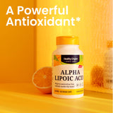 Healthy Origins Acide Alpha Lipoïque 600 mg – étiquette claire indiquant dosage et informations.