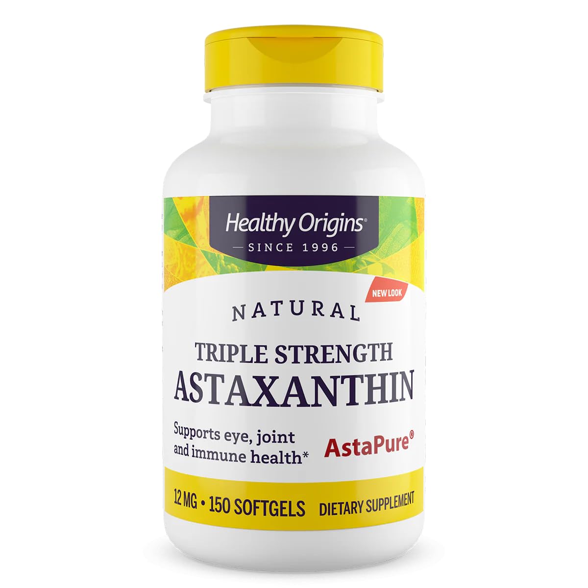 Healthy Origins Astaxanthin 12 mg — bouteille et gélules, soutien visuel potentiel