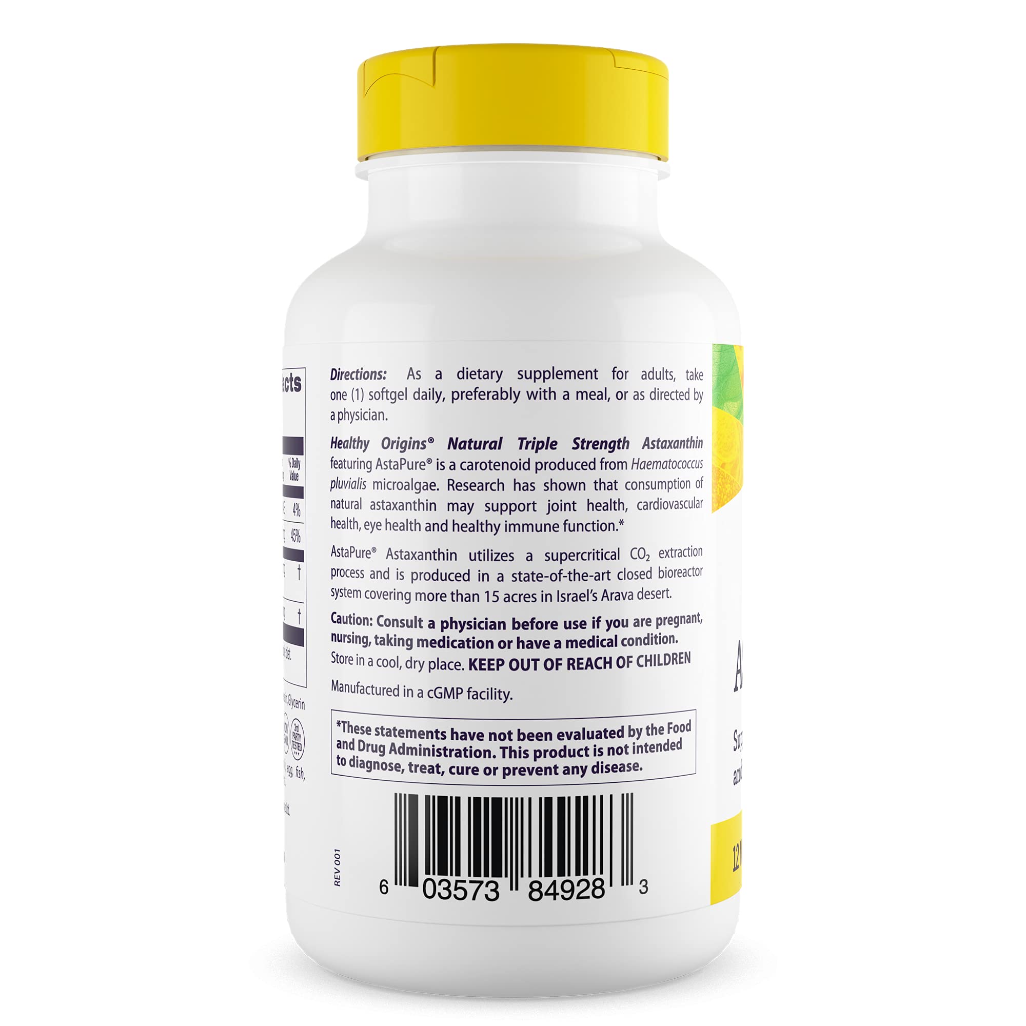 Healthy Origins Astaxanthin 12 mg — étui et étiquette, référence Astapure naturelle