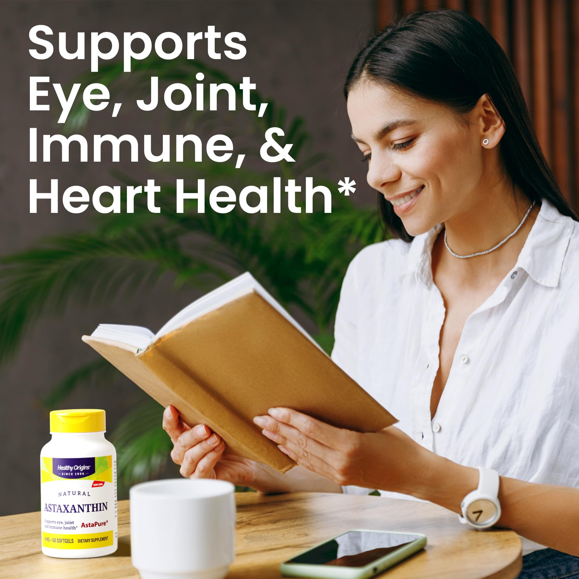 Healthy Origins Astaxanthin 4 mg capsules orange, soutien potentiel à la vision.