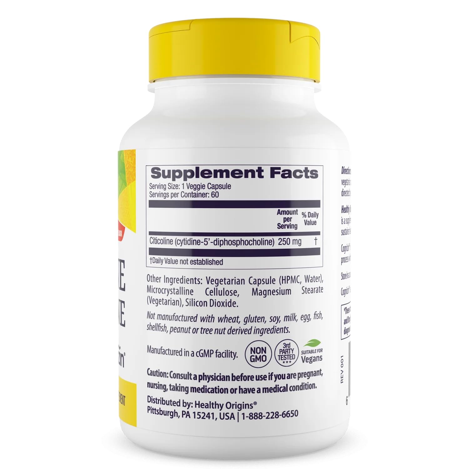 Healthy Origins Cognizin – étiquette sans OGM, végan et sans gluten