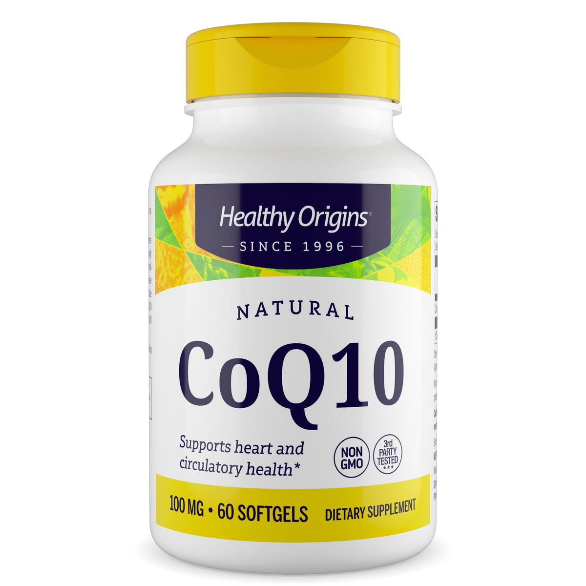 Healthy Origins CoQ10: bouteille affichant 60 gélules et étiquette lisible.