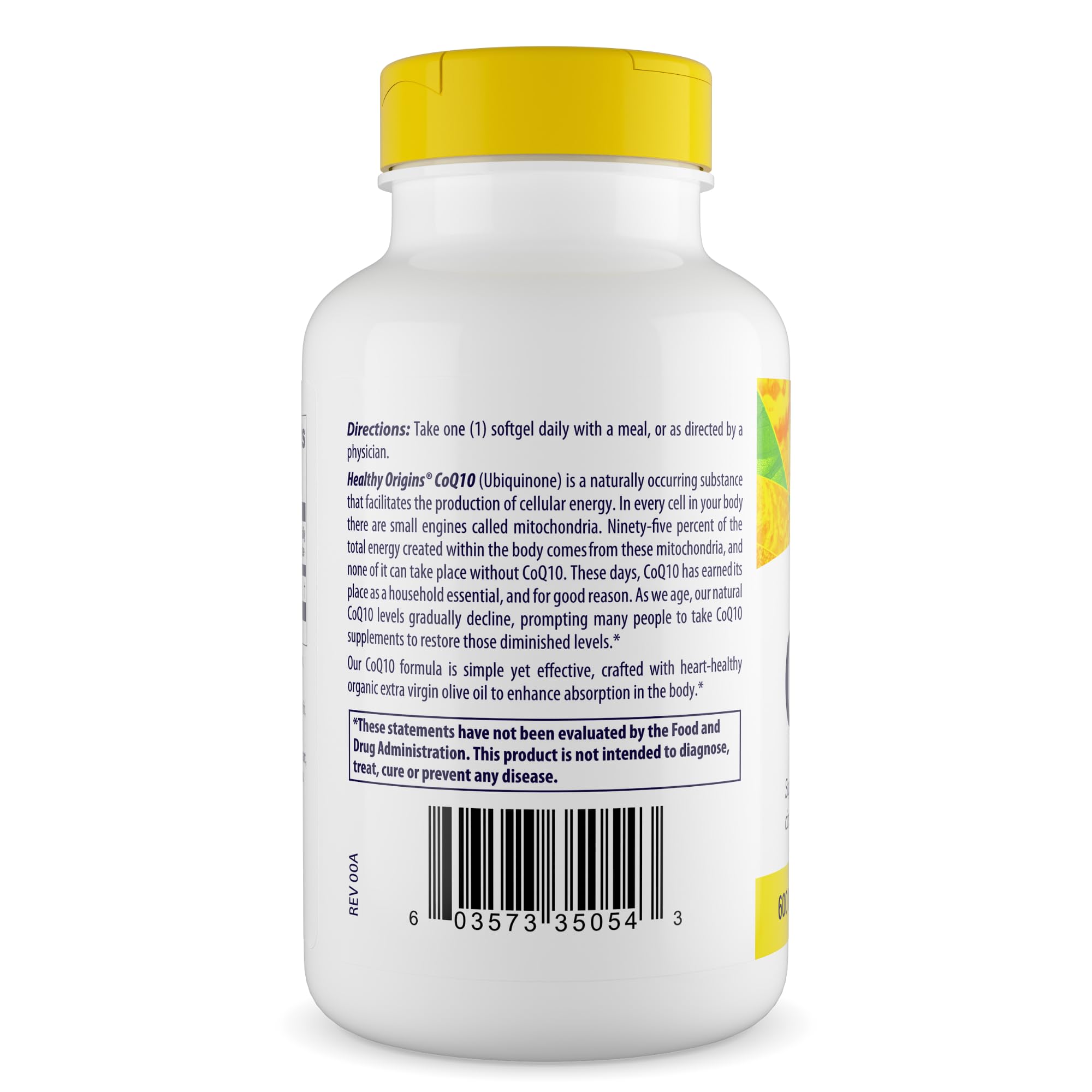 Healthy Origins CoQ10 – Flacon avec capuchon, pratique pour une supplémentation quotidienne.