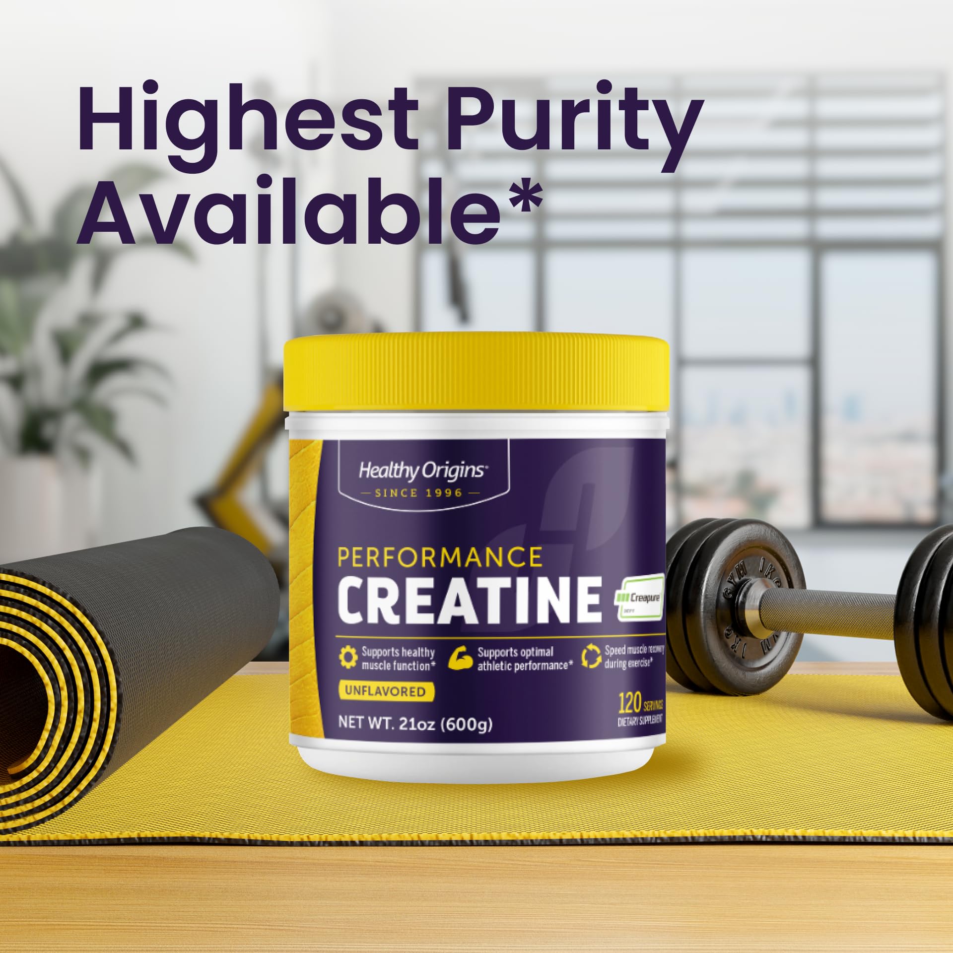 Healthy Origins Performance Creatine – emballage carton, présentation claire et pratique