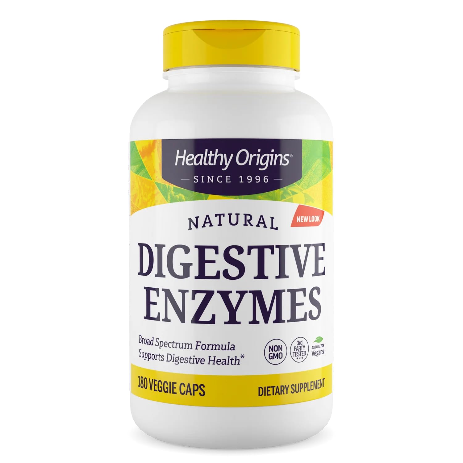 Healthy Origins Enzymes Digestives – bouteille visible, soutien digestif quotidien potentiel.