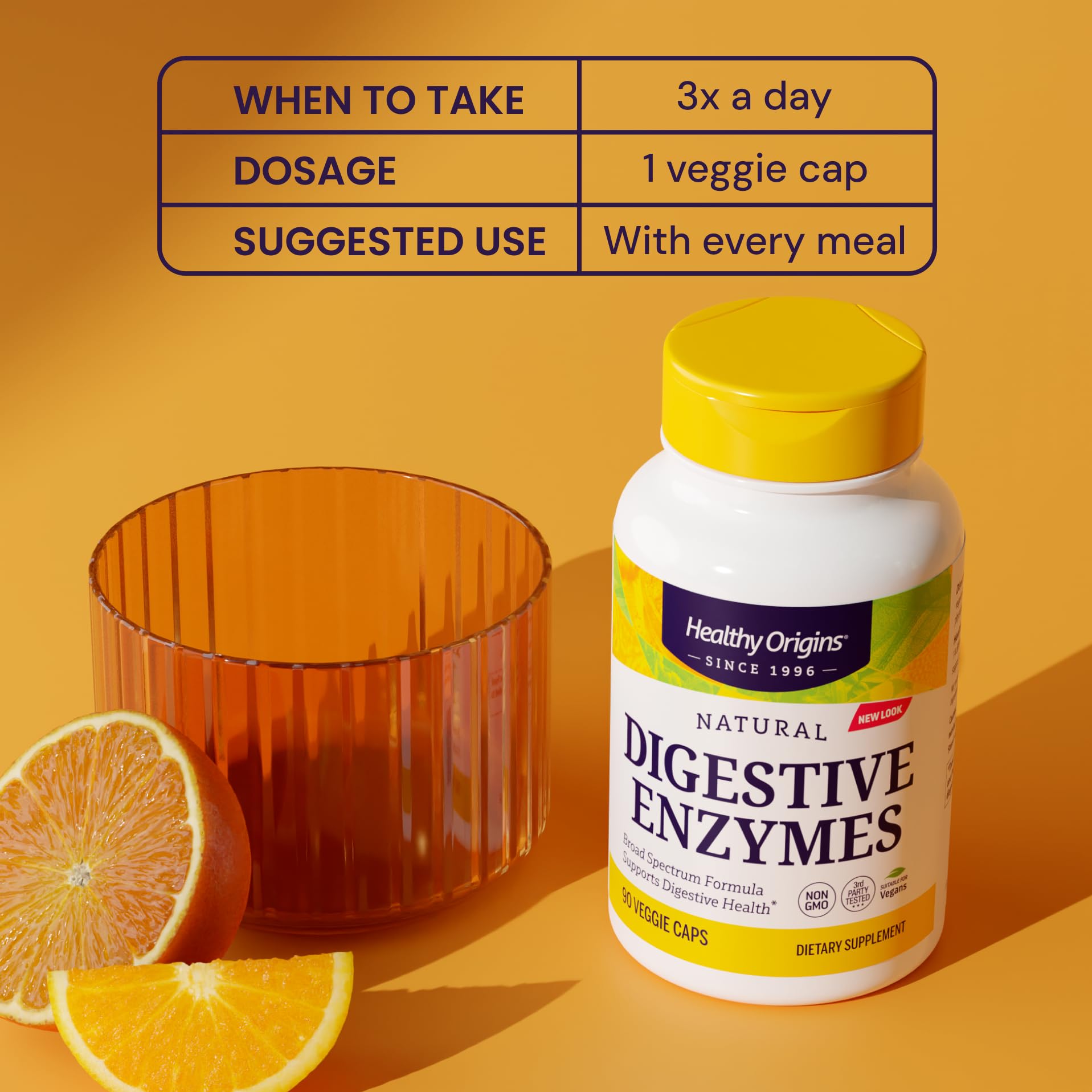 Gros plan sur les capsules Healthy Origins Digestives, présence de la formule végétale.