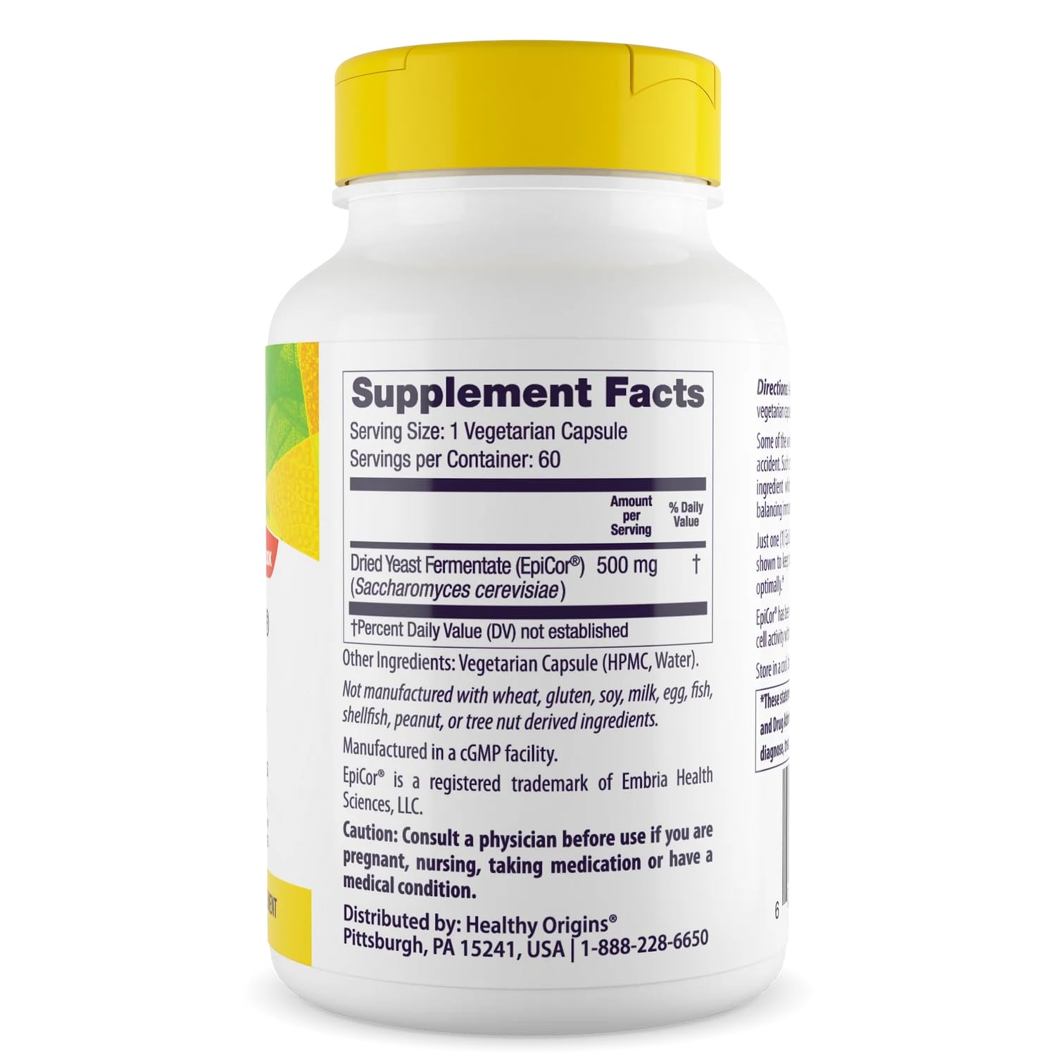Healthy Origins EpiCor – Capsules végétales visibles, soutien immunitaire potentiel.