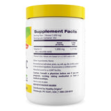 Étiquette Healthy Origins Non-GMO sur poudre vitamine C pour traçabilité.