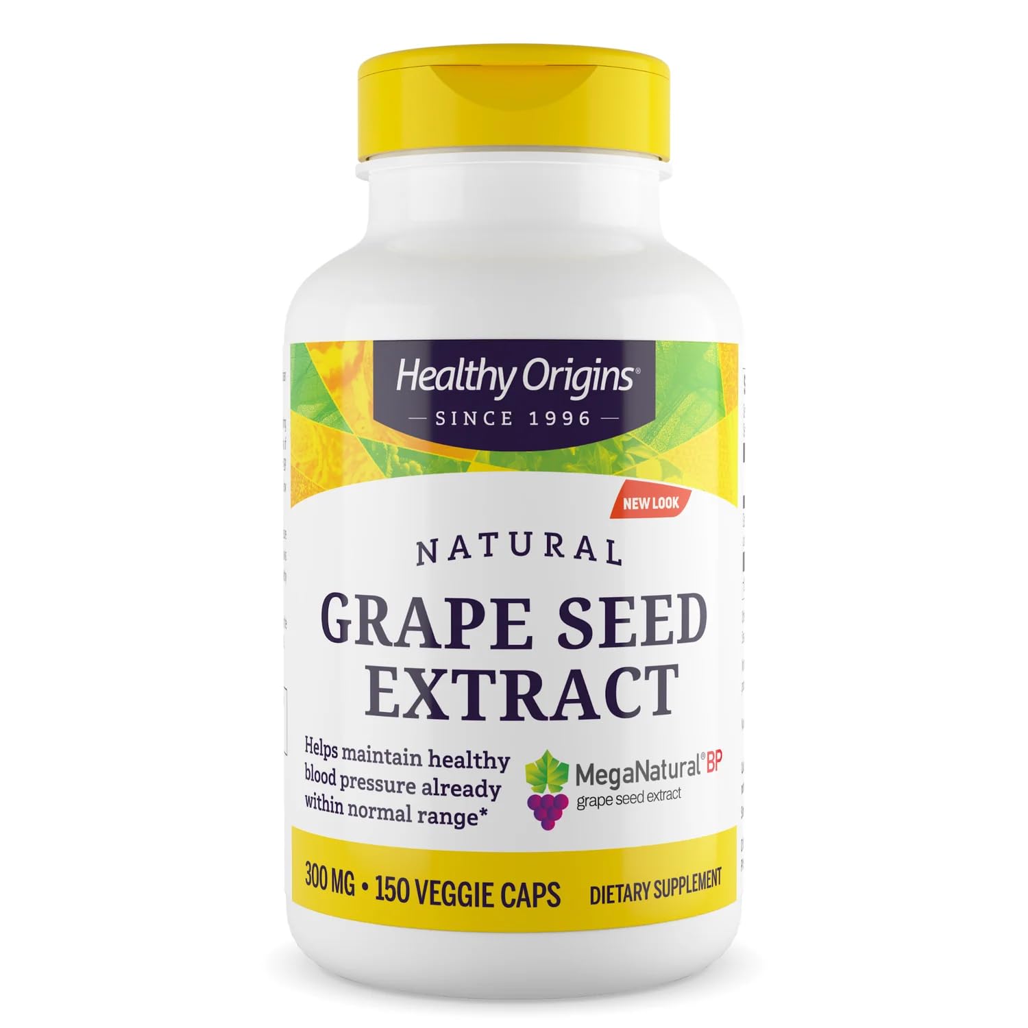 Healthy Origins Extrait pépins raisin MegaNatural-BP – bouteille, soutien potentiel à la santé vasculaire.