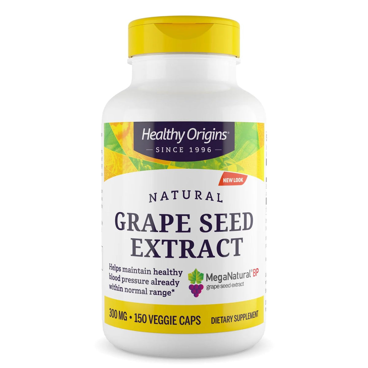 Healthy Origins Extrait pépins raisin MegaNatural-BP – bouteille, soutien potentiel à la santé vasculaire.