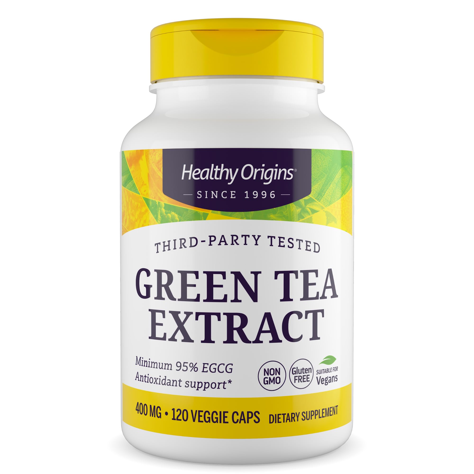 Healthy Origins Extrait thé vert en capsules, antioxydant potentiel et soutien quotidien.