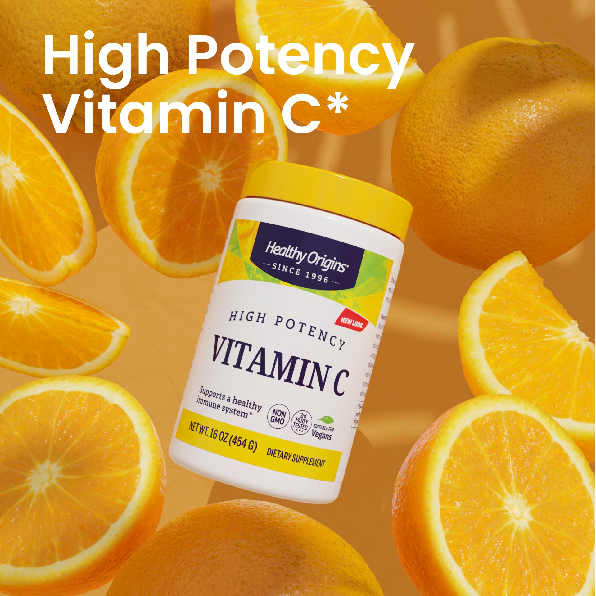 Fiche nutritionnelle Healthy Origins poudre vitamine C pour référence rapide.