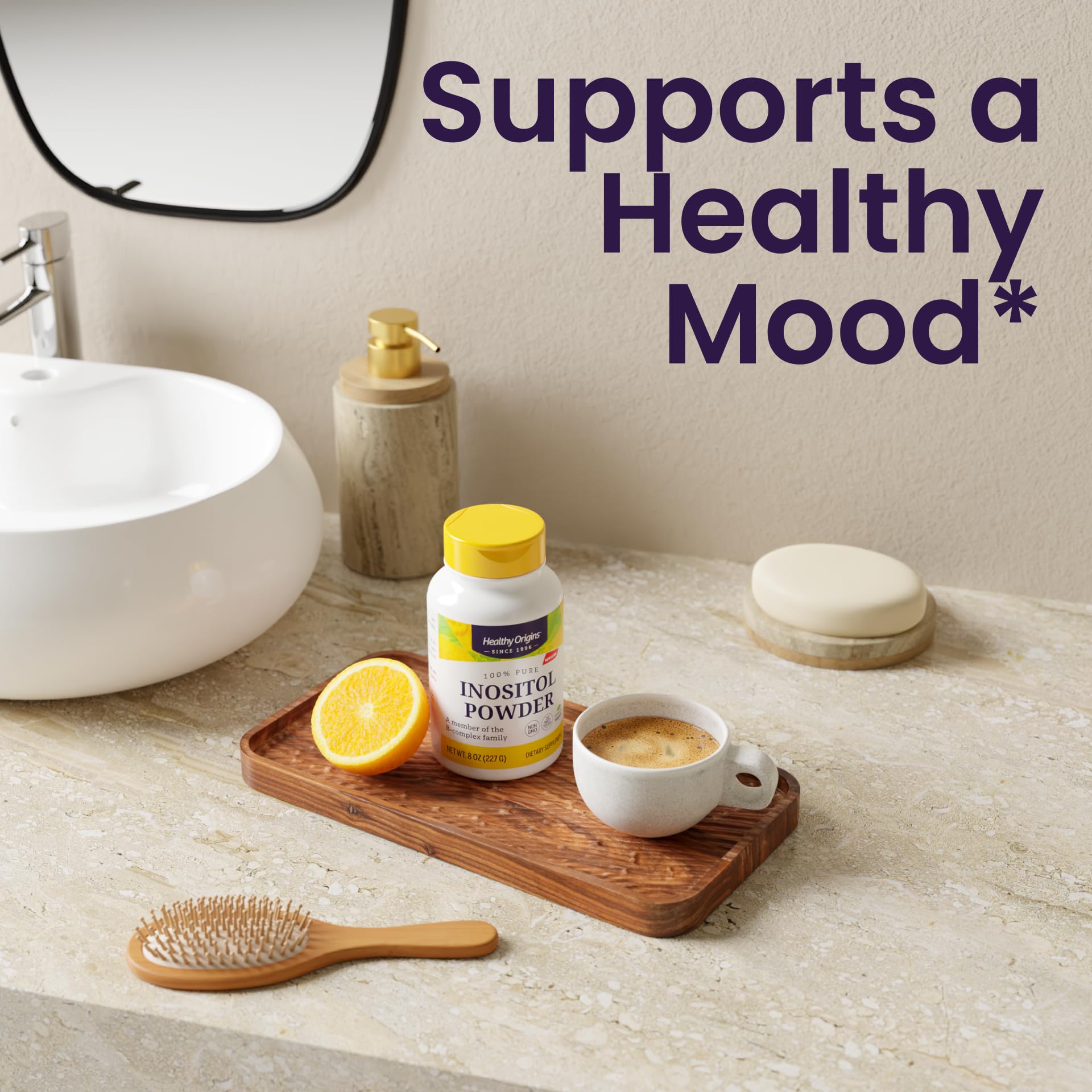 Healthy Origins Inositol Poudre - etiquette-verte: produit végan sans OGM.