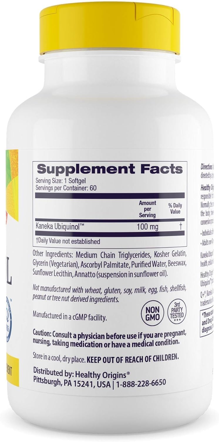 Étiquette Kaneka QH ubiquinol sur l'emballage, signe de qualité.
