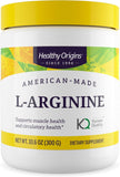 Healthy Origins L-Arginine, bouteille affichant l’étiquette et le message sans gluten et sans OGM.