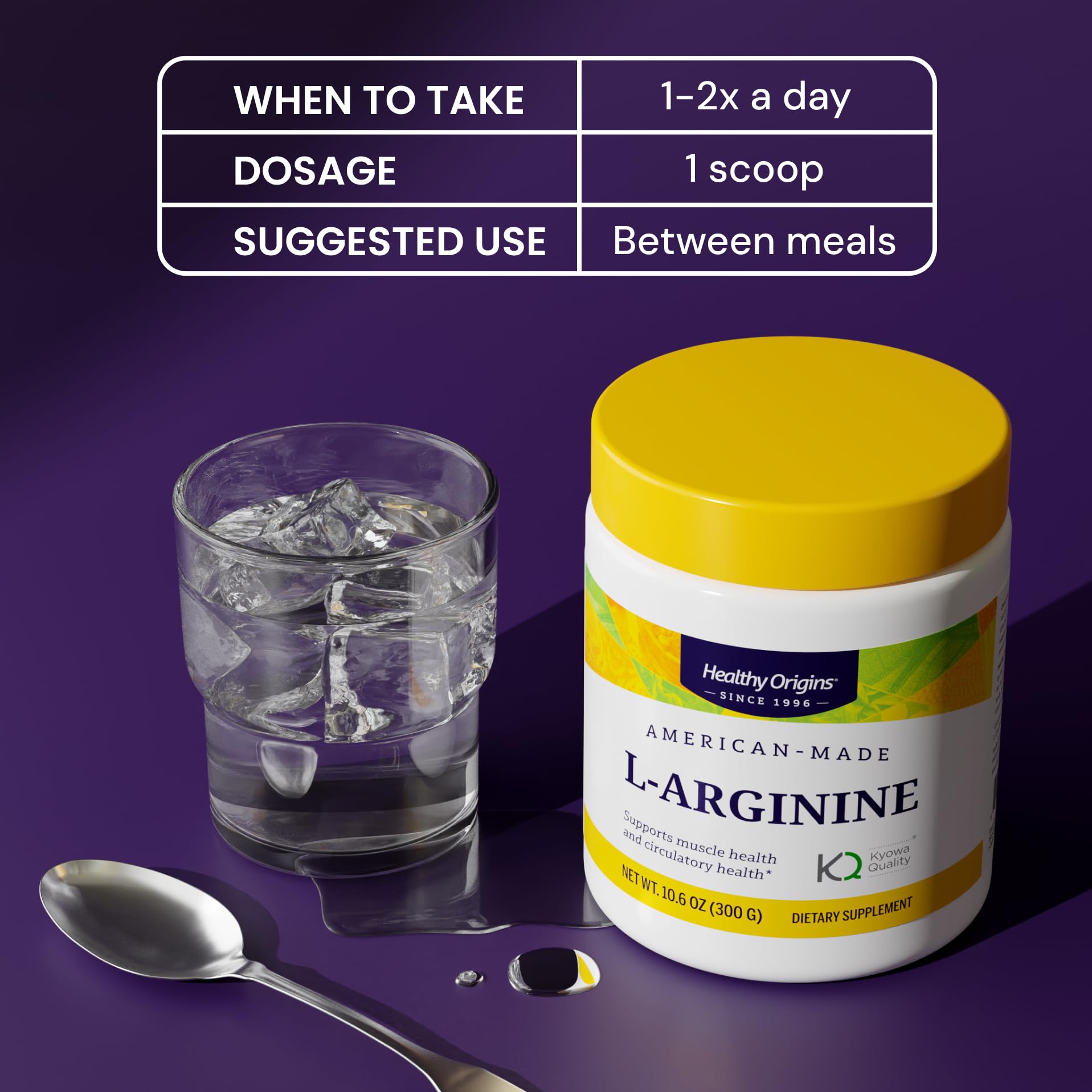 Healthy Origins L-Arginine, produit fabriqué aux États‑Unis et traçabilité assurée.