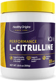 Healthy Origins L-Citrulline — bouteille avec étiquette, soutien potentiel d'endurance.