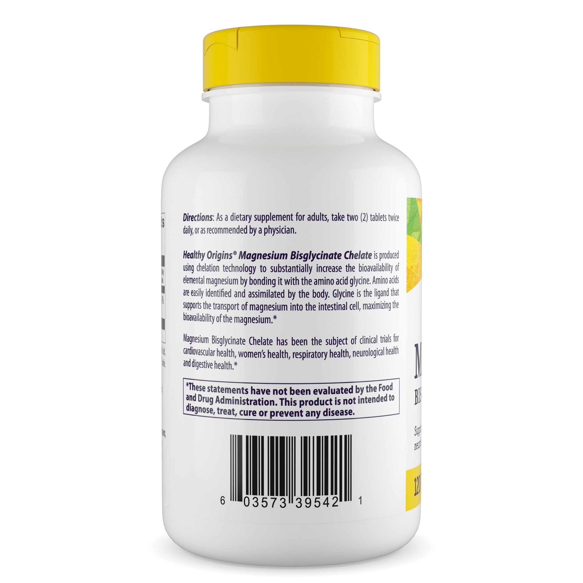 Flacon opaque Healthy Origins Magnésium bisglycinate chélaté pour stabilité et absorption