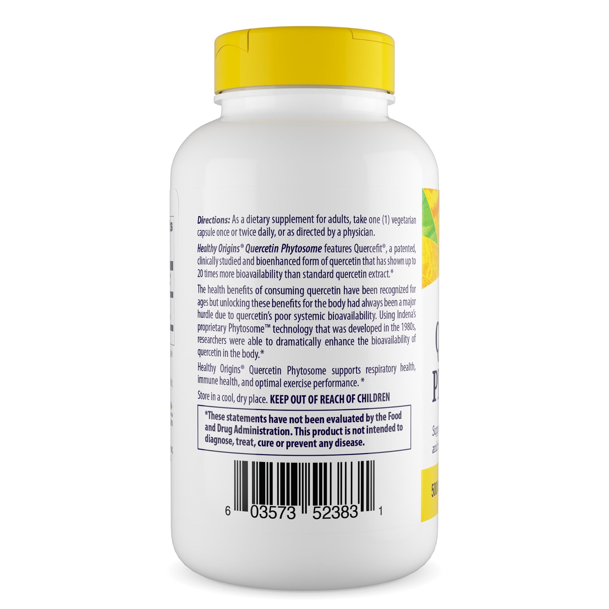 Healthy Origins Quercetin Phytosome, formule bioenhancée pour meilleure absorption des capsules.