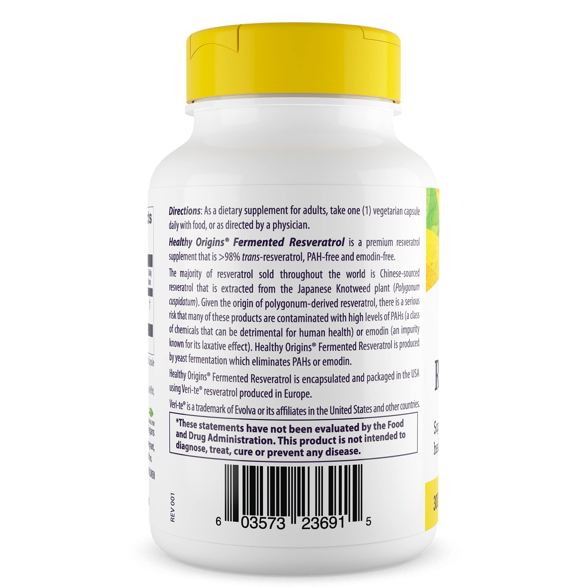 Healthy Origins résvératrol fermenté — capsules végétales faciles à avaler