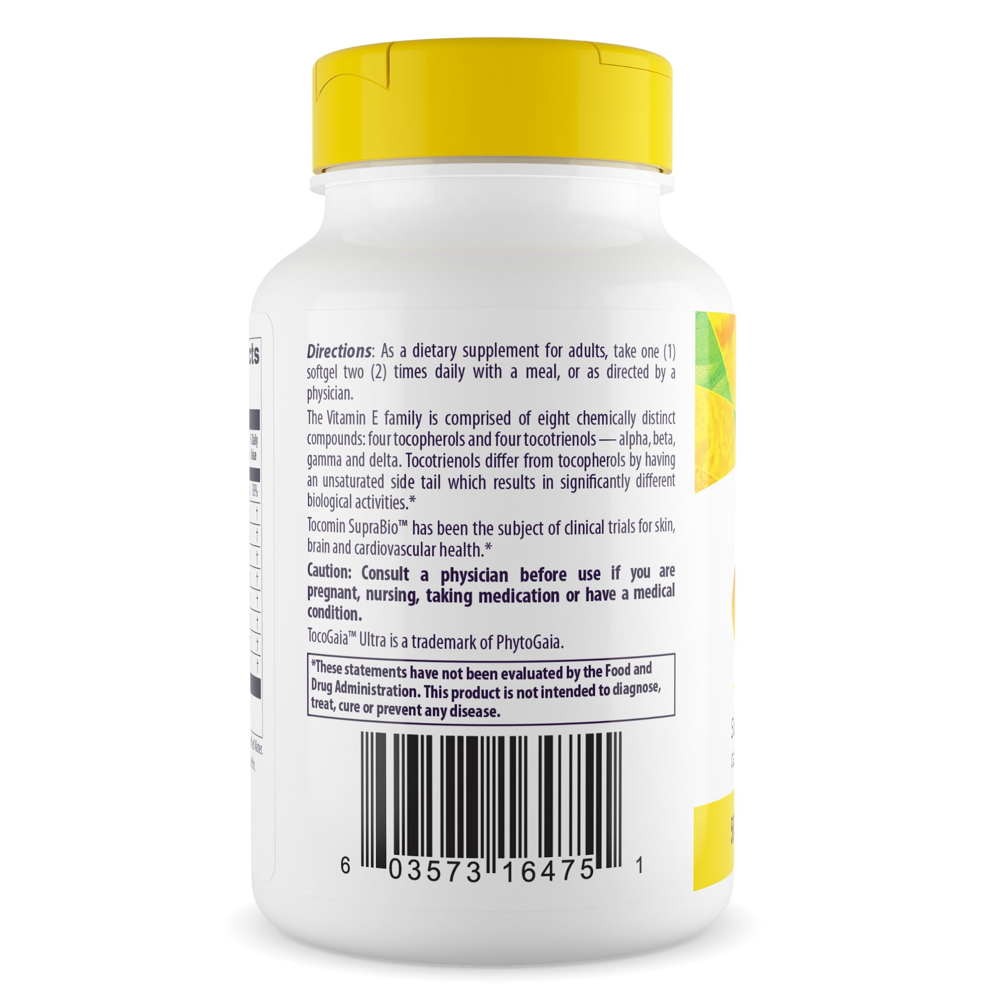 Healthy Origins Tocomin SupraBio – étiquette lisible, huile de palme rouge naturelle pour biodisponibilité ciblée.