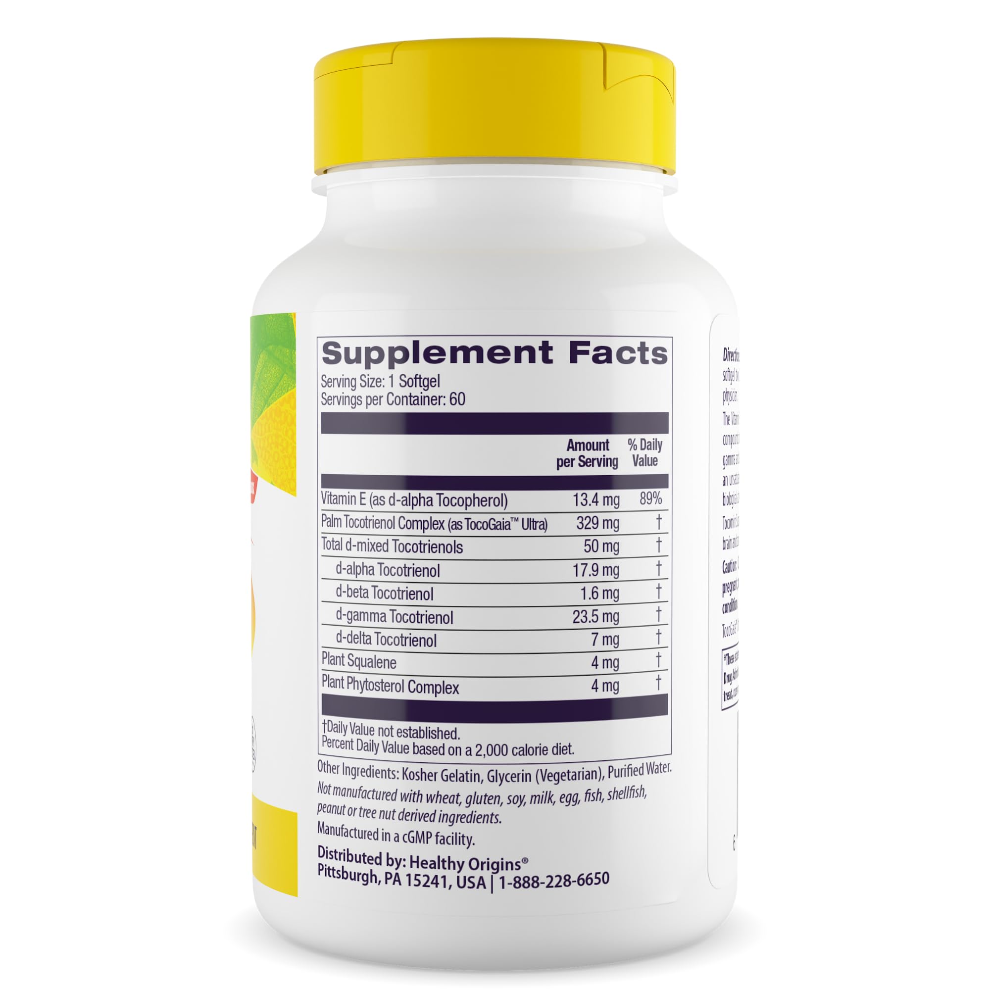 Healthy Origins Tocomin SupraBio – gélules présentées, formulation vitamine E complète pour absorption efficace.