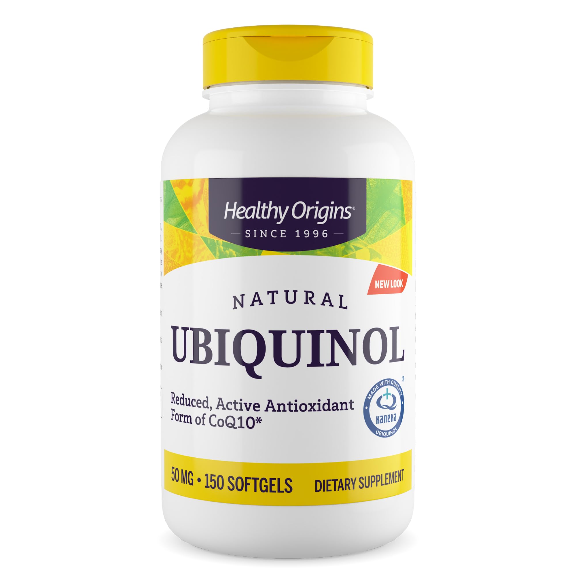 Healthy Origins Ubiquinol – bouteille 50 mg, étiquette lisible et dosage pratique