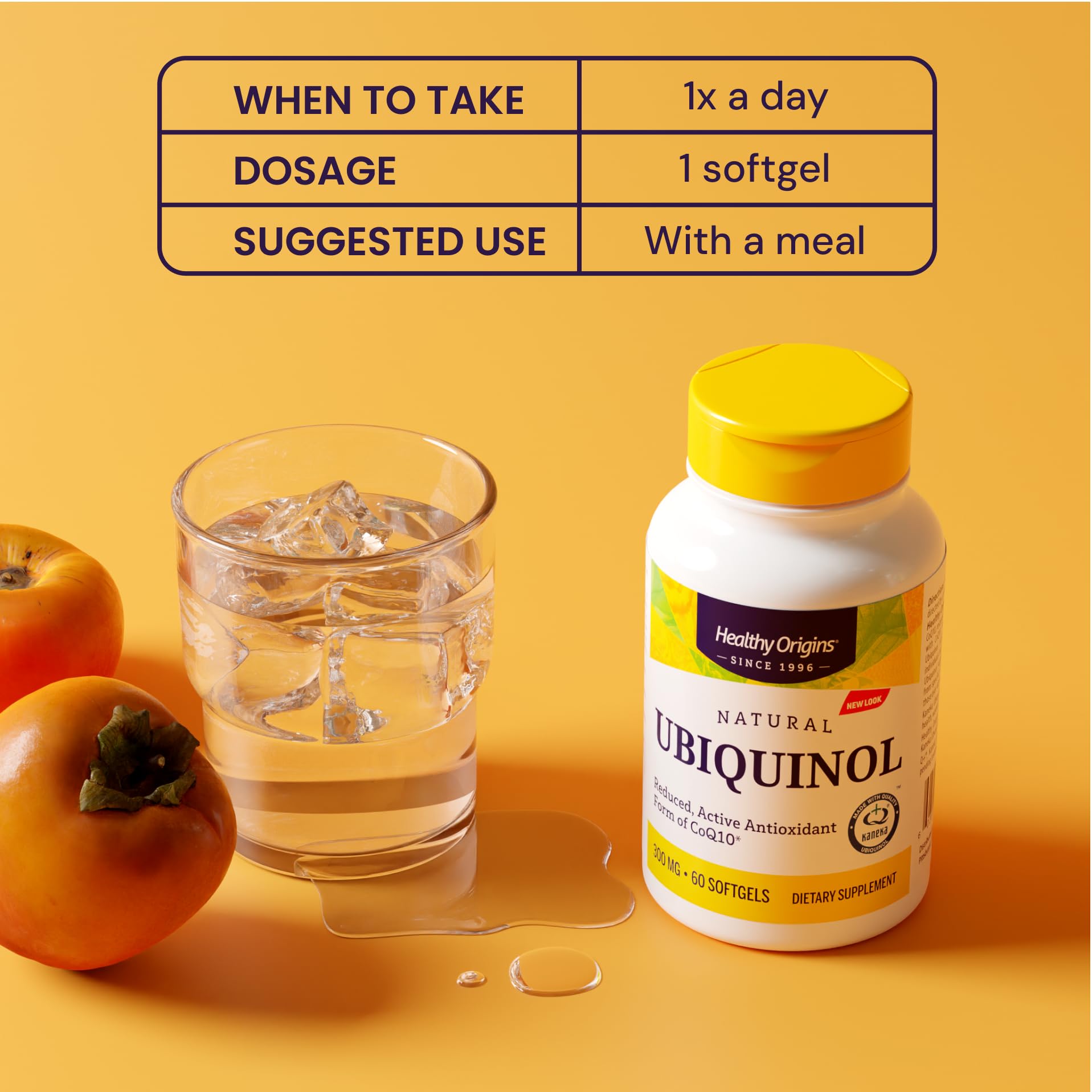 Healthy Origins ubiquinol - ingrédients actifs mis en avant et formulation transparente.