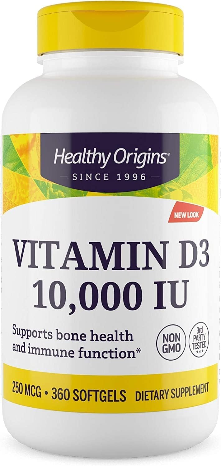 Healthy Origins Vitamine D3, bouteille-gelules, soutien potentiel à la santé osseuse