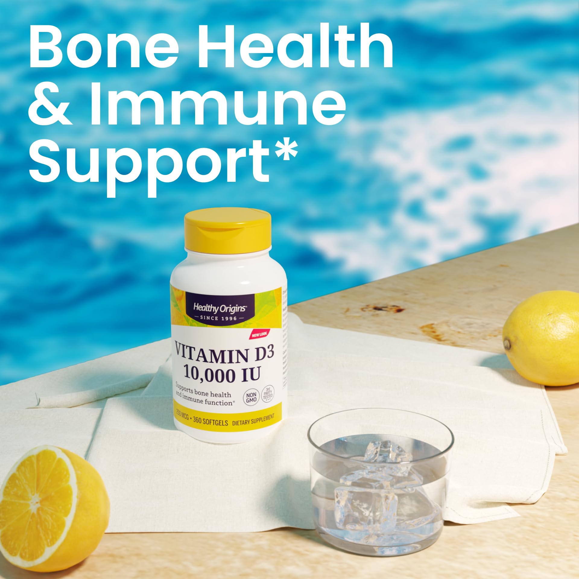 Healthy Origins Vitamine D3, bouteille ouverte, gélules molles faciles à prendre