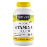 Healthy Origins Vitamine E 1000 UI bouteille affichant tocophérols mélangés pour la peau.