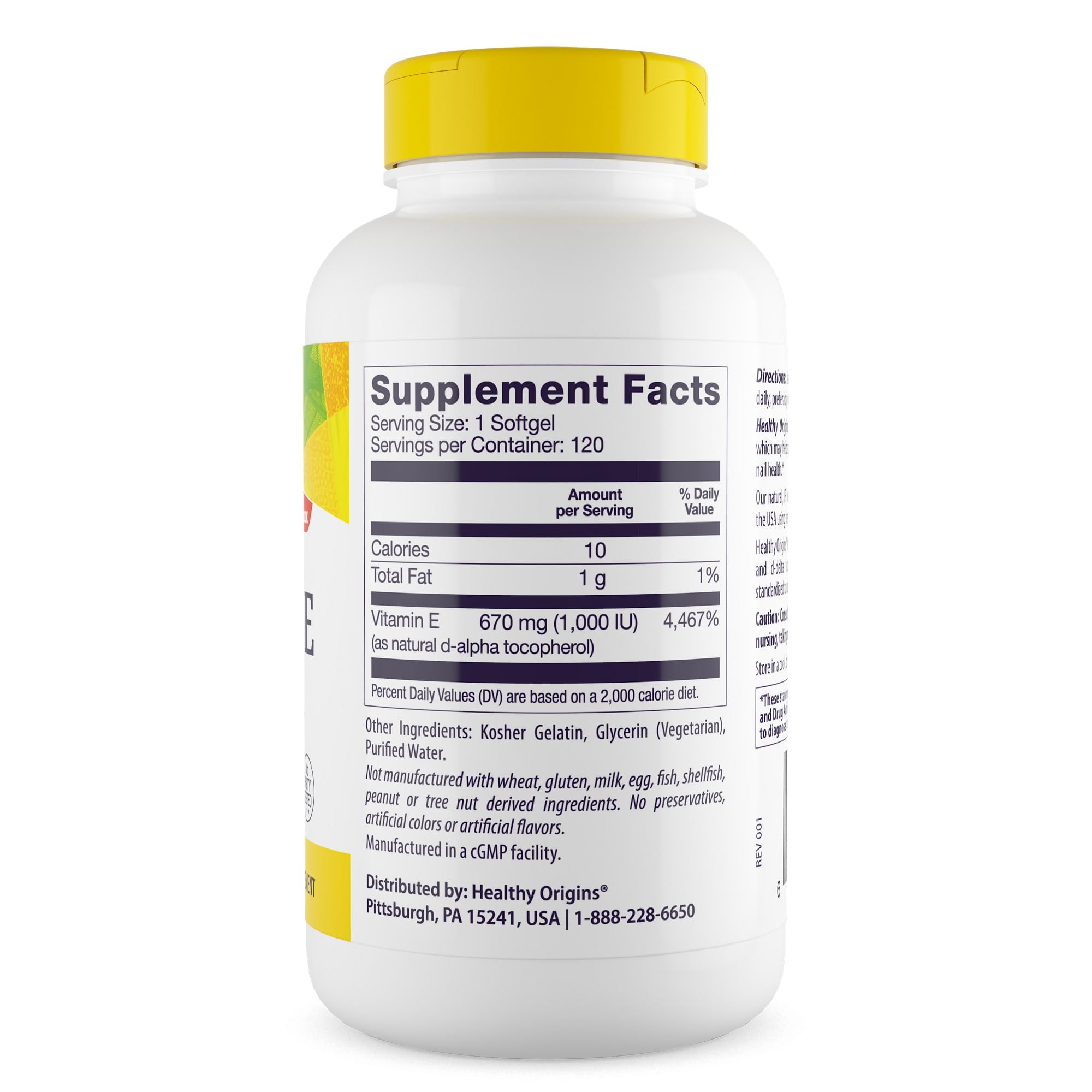 Healthy Origins Vitamine E 1000 UI capsules souples faciles à avaler pour une utilisation quotidienne.