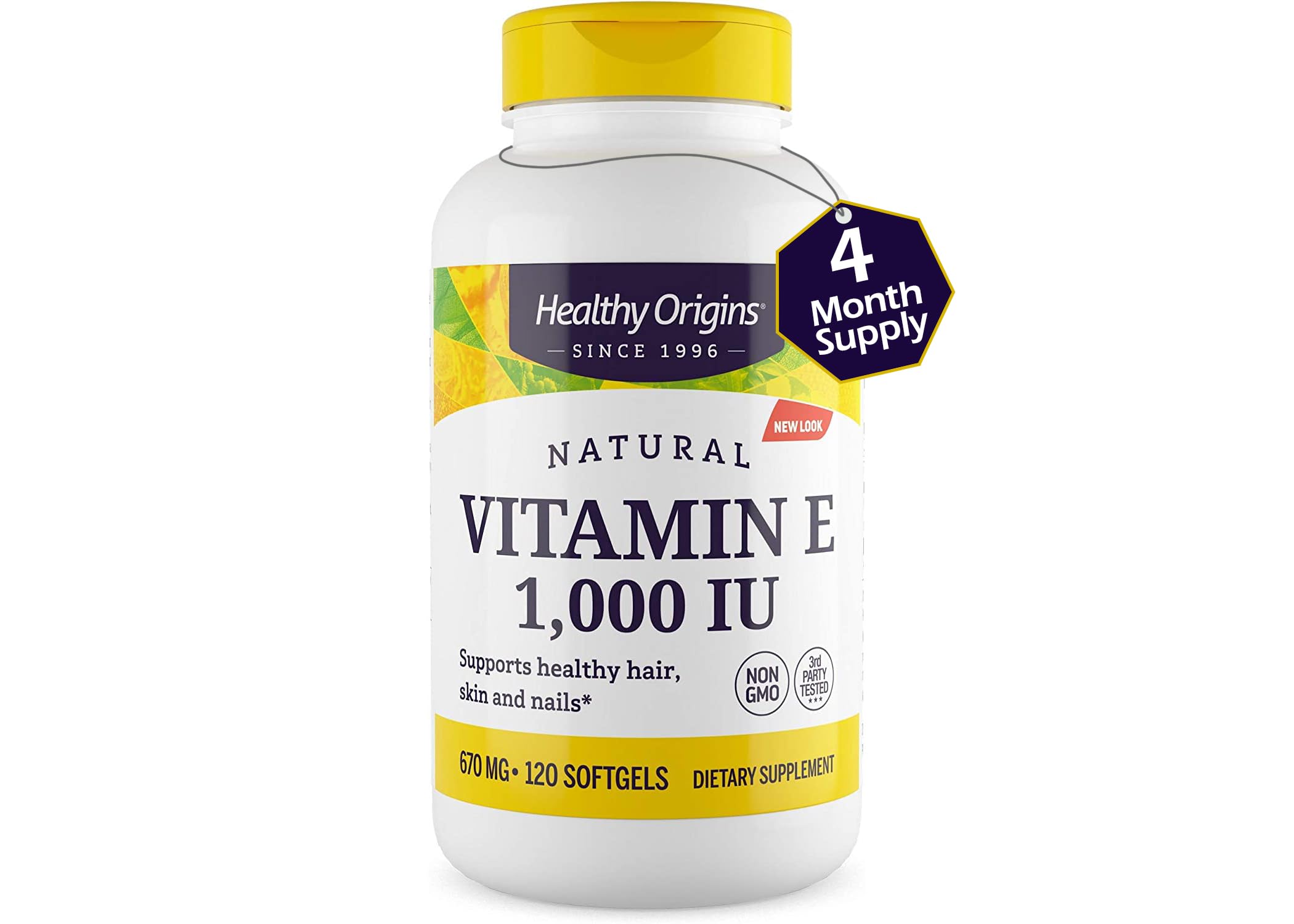 Healthy Origins Vitamine E 1000 UI étiquette nutritionnelle claire utile pour planifier votre routine.