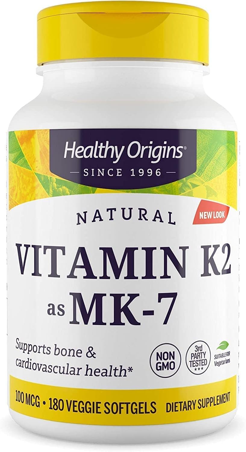 Healthy Origins Vitamin K2 MK-7 en bouteille, soutien potentiel des os et de la santé vasculaire.