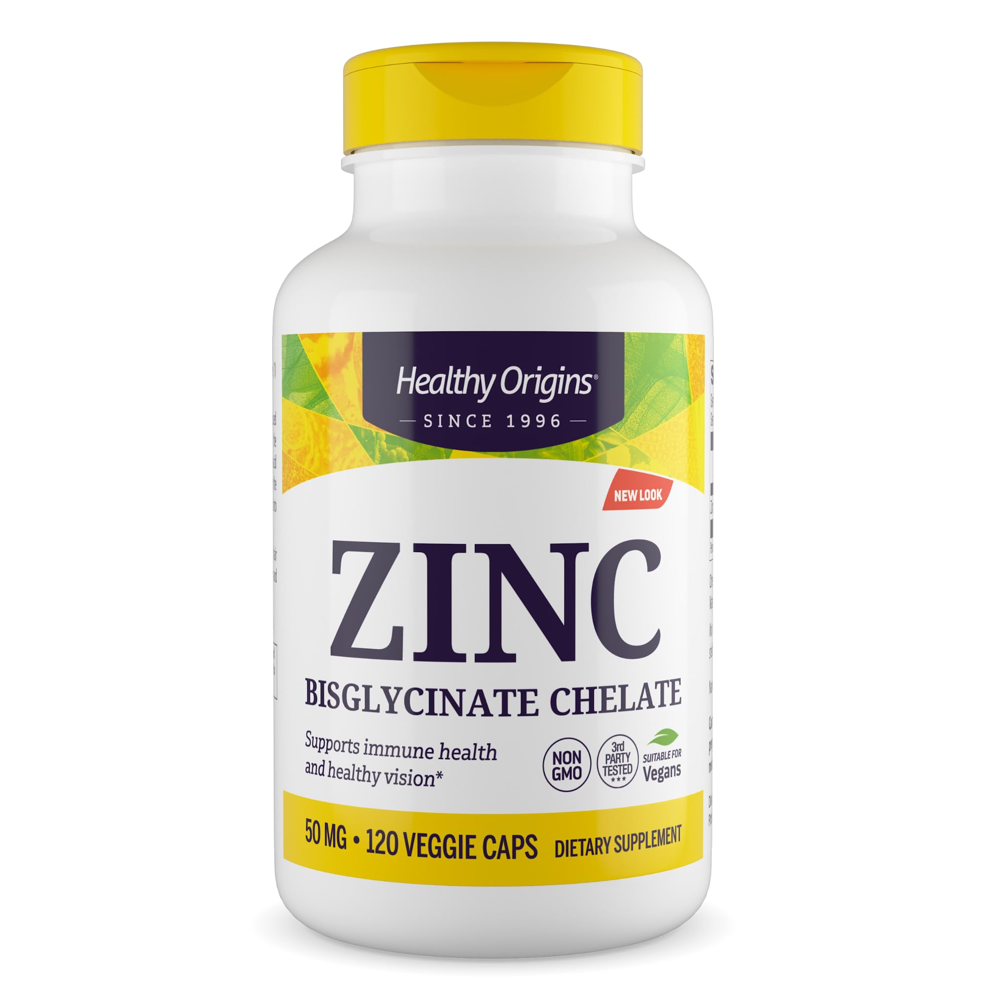 Healthy Origins Zinc Bisglycinate dans la bouteille, soutien potentiel immunitaire et vision.